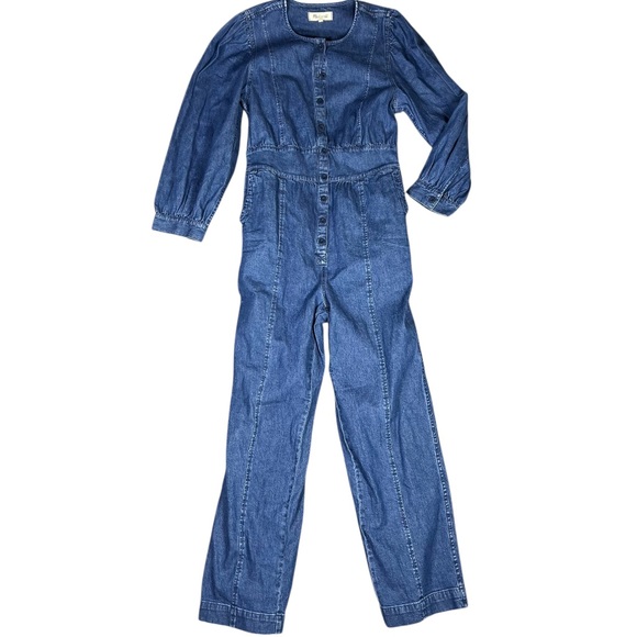 Madewell Jumpsuit Womens 8 Denim Straight-Leg Puff Long Sleeve Utility Carpenter - Picture 4 of 9